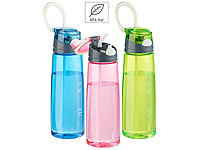 PEARL sports 3er-Set BPA-freie Kunststoff-Trinkflaschen mit Einhand-Verschluss; Fitness-Drink-Shaker Fitness-Drink-Shaker Fitness-Drink-Shaker 