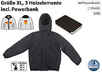 PEARL urban Beheizbare Outdoor-Jacke mit Powerbank (8.000 mAh), Größe XL