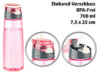 PEARL sports BPA-freie Kunststoff-Trinkflasche mit Einhand-Verschluss, 700 ml, pink; Fitness-Drink-Shaker Fitness-Drink-Shaker Fitness-Drink-Shaker Fitness-Drink-Shaker 