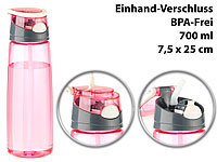 PEARL sports BPA-freie Kunststoff-Trinkflasche mit Einhand-Verschluss, 700 ml, pink