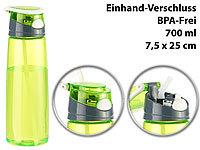 PEARL sports BPA-freie Kunststoff-Trinkflasche mit Einhand-Verschluss, 700 ml, grün; Fahrrad-Trinkflaschen Fahrrad-Trinkflaschen Fahrrad-Trinkflaschen 