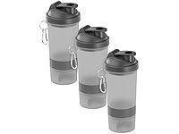 PEARL sports 3er-Set Fitness-Drink-Shaker mit 2 Pulverkammern & Mischball, 500 ml