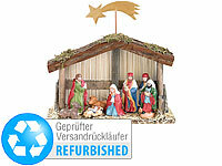 PEARL Deko-Weihnachtskrippe, Krippe mit handbemalten Figuren