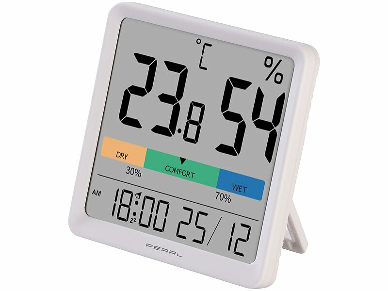 ; Digitales Thermometer/Hygrometer mit Uhrzeit-Anzeige und Wecker Digitales Thermometer/Hygrometer mit Uhrzeit-Anzeige und Wecker 