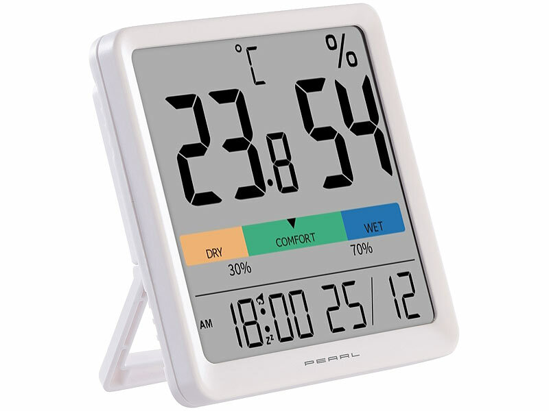 ; Digitales Thermometer/Hygrometer mit Uhrzeit-Anzeige und Wecker Digitales Thermometer/Hygrometer mit Uhrzeit-Anzeige und Wecker 