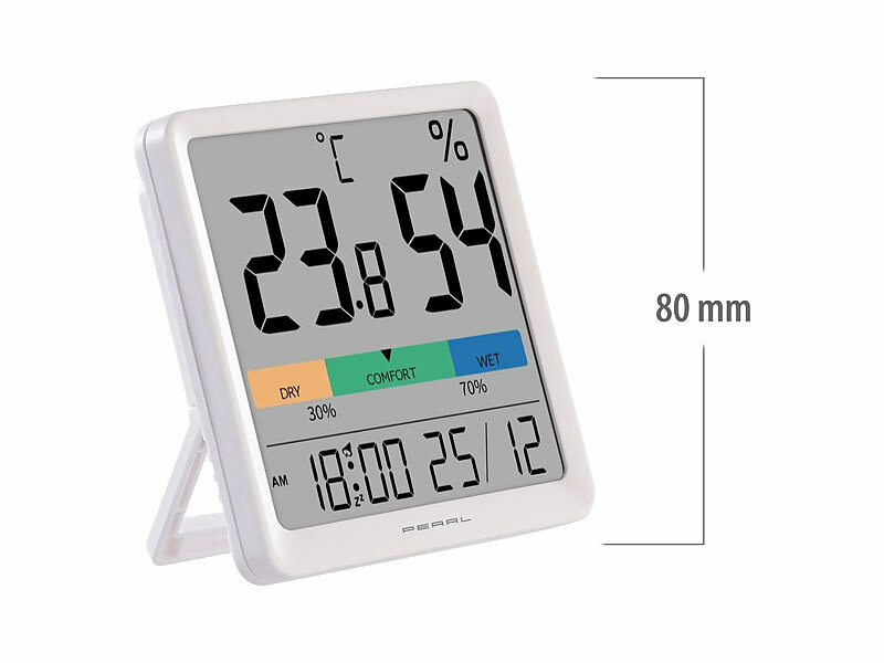 ; Digitales Thermometer/Hygrometer mit Uhrzeit-Anzeige und Wecker Digitales Thermometer/Hygrometer mit Uhrzeit-Anzeige und Wecker 